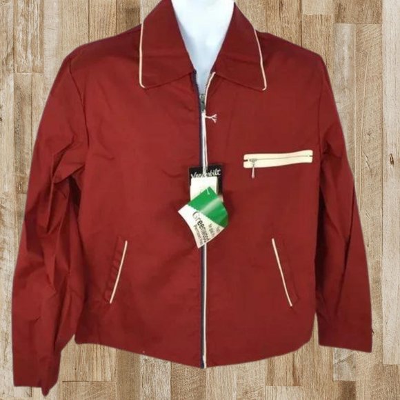 Vintage Other - Vintage 1970's Lightweight Full Zip Jacket, Canvas Maroon/White NEW OLD STOCK